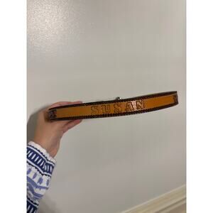 Vintage Belt Stamped Brown Cowhide Leather Size 26 Personalized Name "Susan"